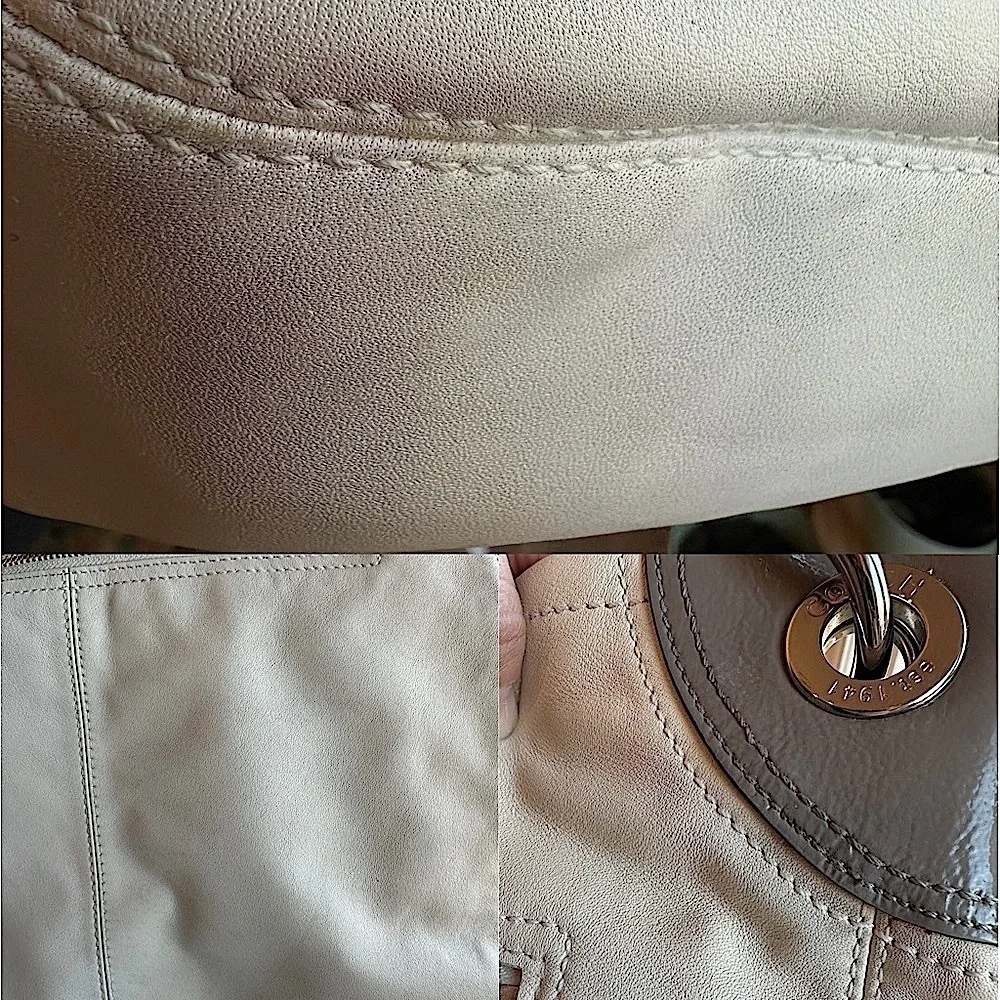 Coach Vintage Y2K City Zip Top Hobo Shoulder Bag Off white grey patent leather